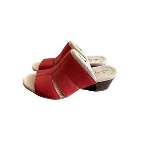 Clarks Red Open-Toe Slip-On Sandal Mules